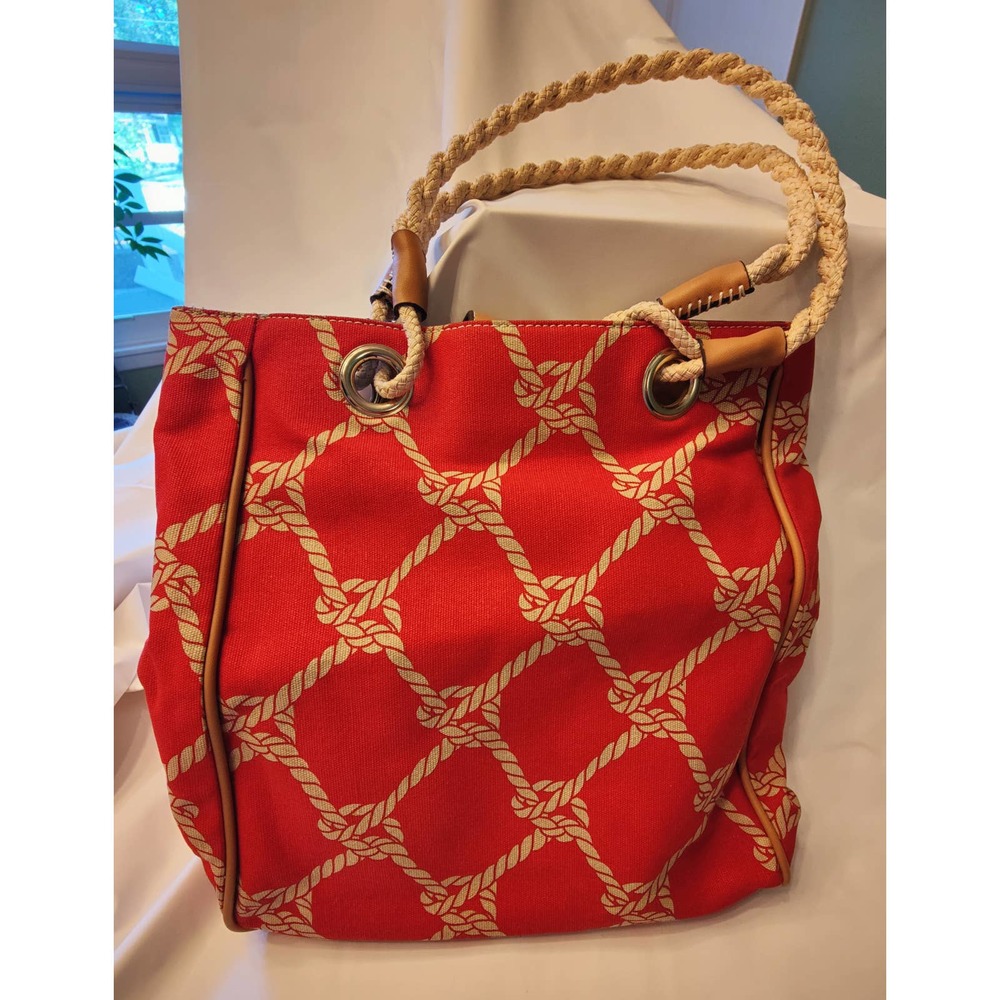 Liz Clairborne Red and White Nautical Rope Handle Tote